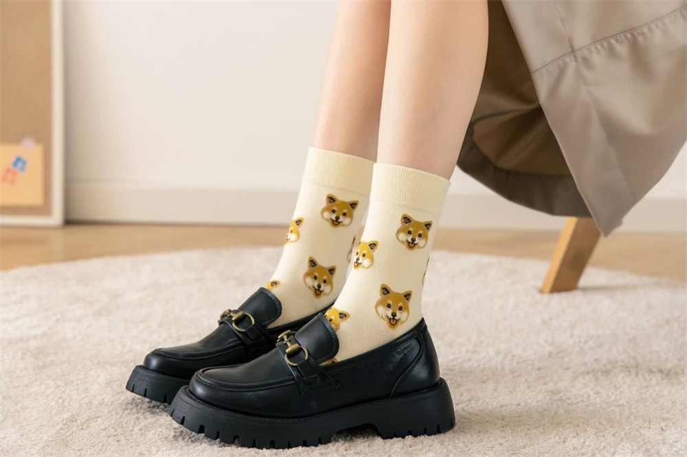 New Cute Cartoon Dog Middle Tube Socks Japanese Ins Creative Female Sokken Shiba Inu Dalmatian Malzis Teddy Pomeranian Dropship