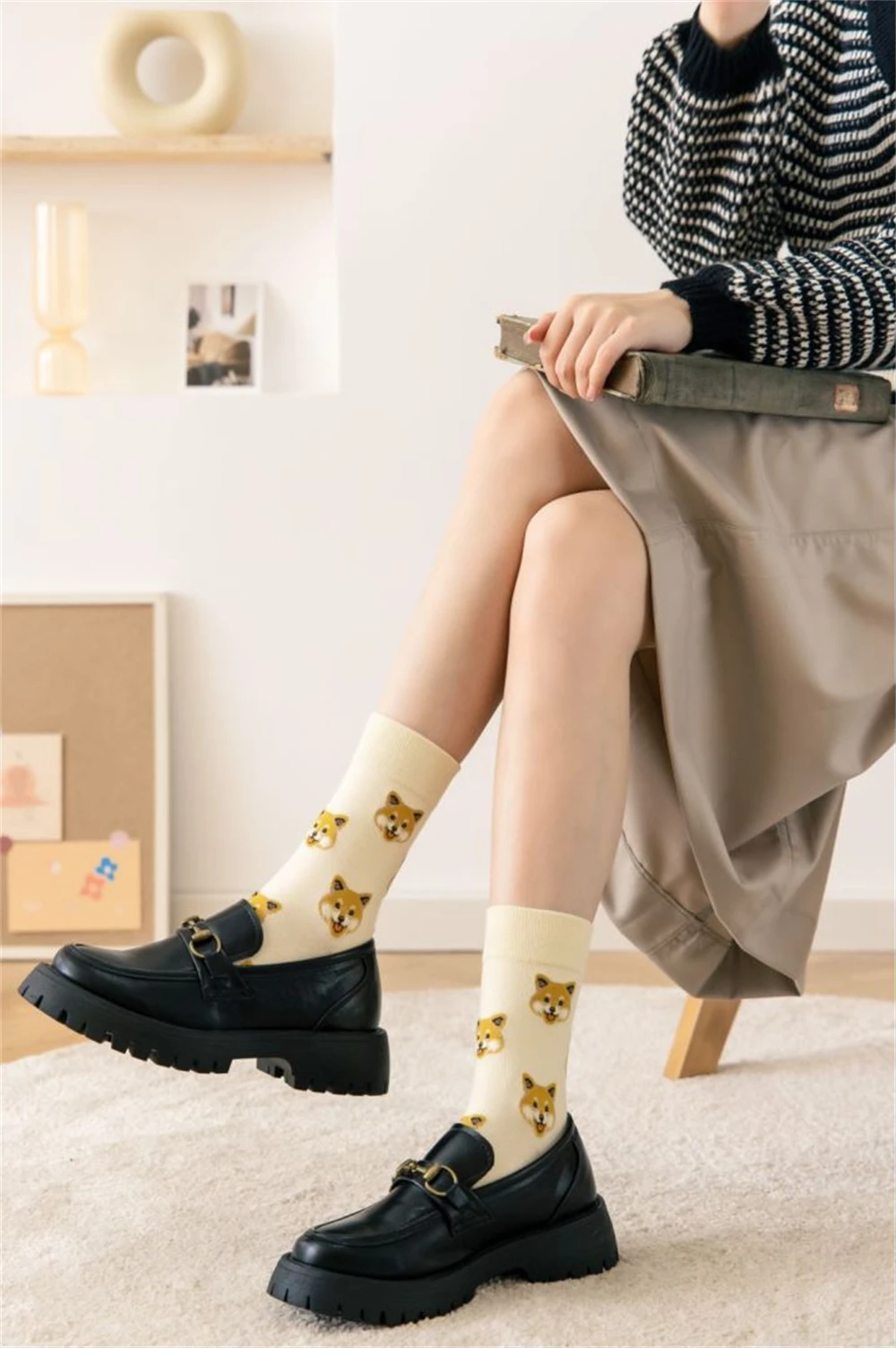 New Cute Cartoon Dog Middle Tube Socks Japanese Ins Creative Female Sokken Shiba Inu Dalmatian Malzis Teddy Pomeranian Dropship