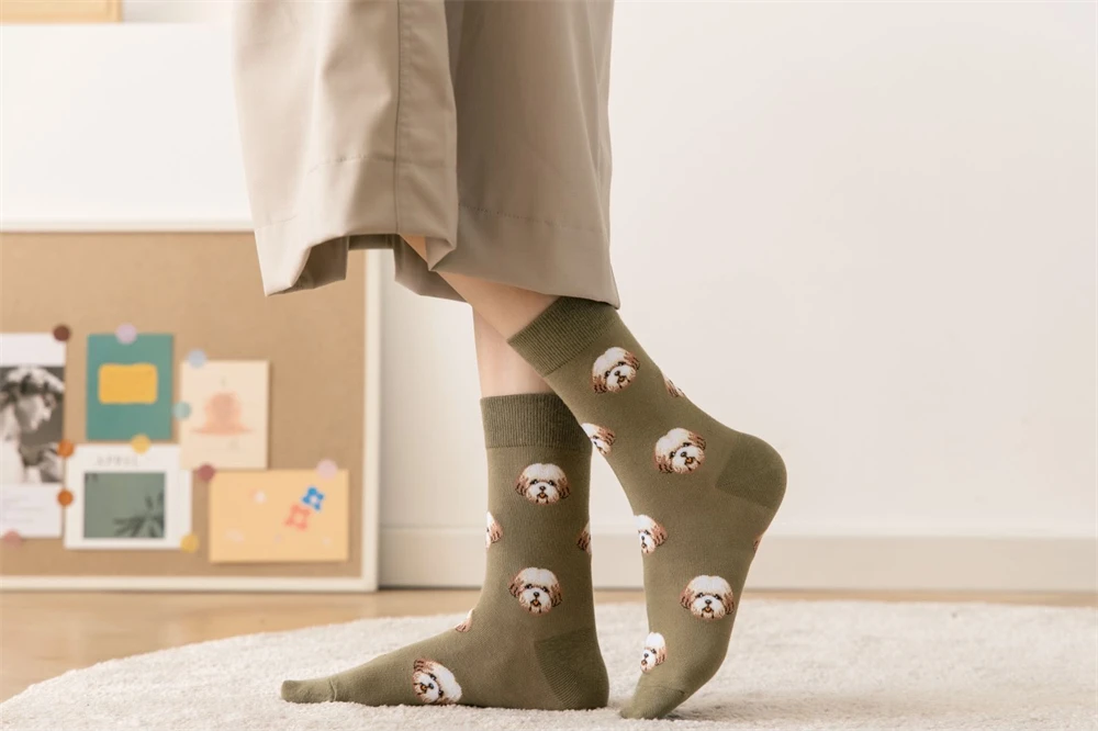 New Cute Cartoon Dog Middle Tube Socks Japanese Ins Creative Female Sokken Shiba Inu Dalmatian Malzis Teddy Pomeranian Dropship