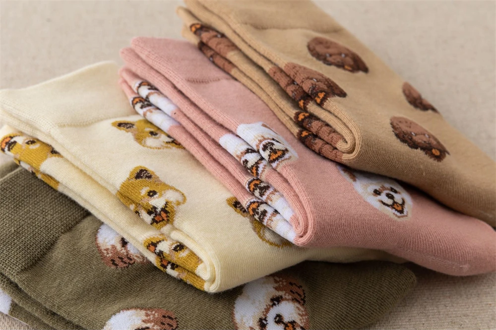 New Cute Cartoon Dog Middle Tube Socks Japanese Ins Creative Female Sokken Shiba Inu Dalmatian Malzis Teddy Pomeranian Dropship