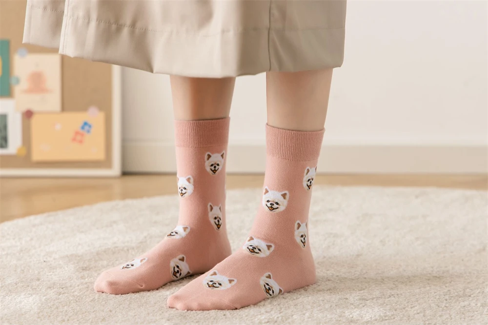 New Cute Cartoon Dog Middle Tube Socks Japanese Ins Creative Female Sokken Shiba Inu Dalmatian Malzis Teddy Pomeranian Dropship