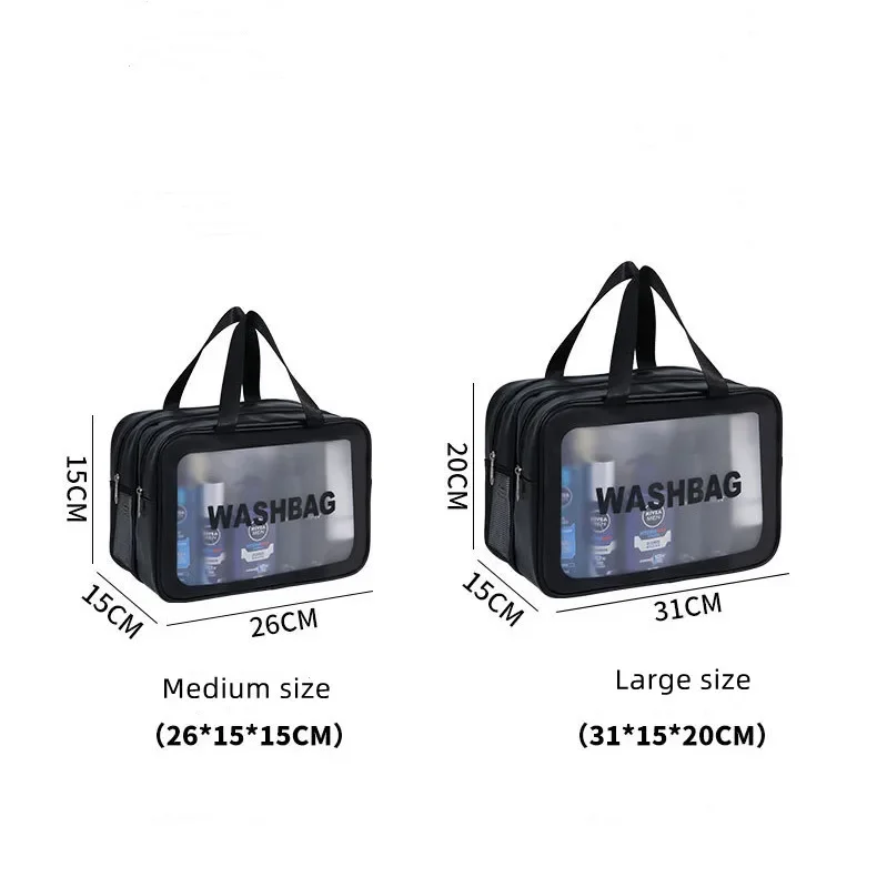 Dry-wet separation double transparent PU makeup bag portable washing bag cosmetic storage bag travel fitness swimming essentials