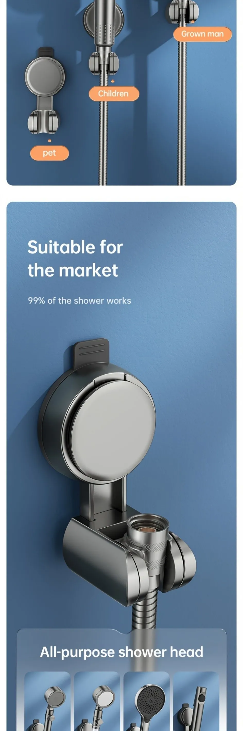 1Pc Universal Shower Head Holder Adjustable Strong Adhesive ABS Shower Brackets Suction Cup Wall Mount Waterproof Shower Base