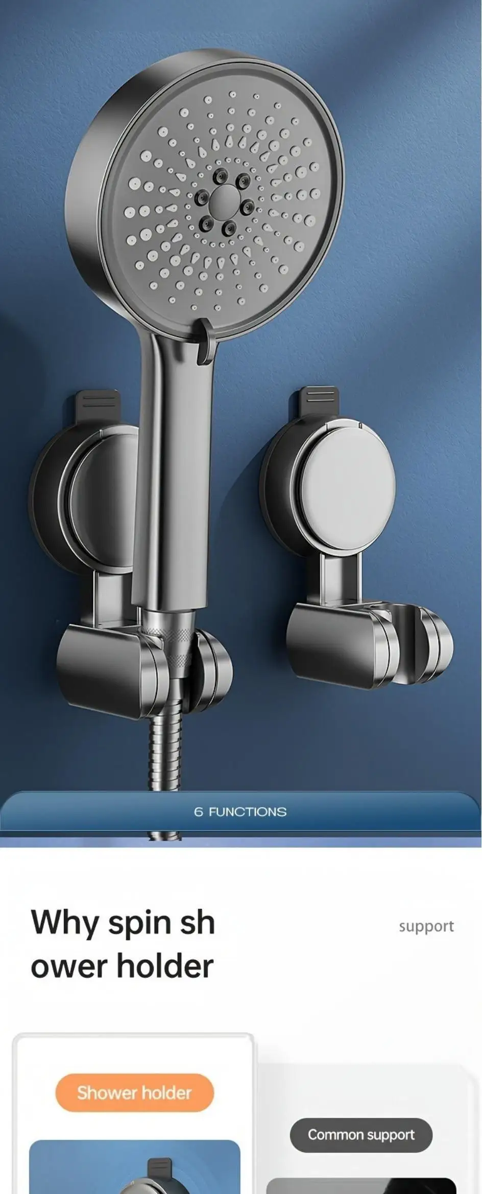 1Pc Universal Shower Head Holder Adjustable Strong Adhesive ABS Shower Brackets Suction Cup Wall Mount Waterproof Shower Base