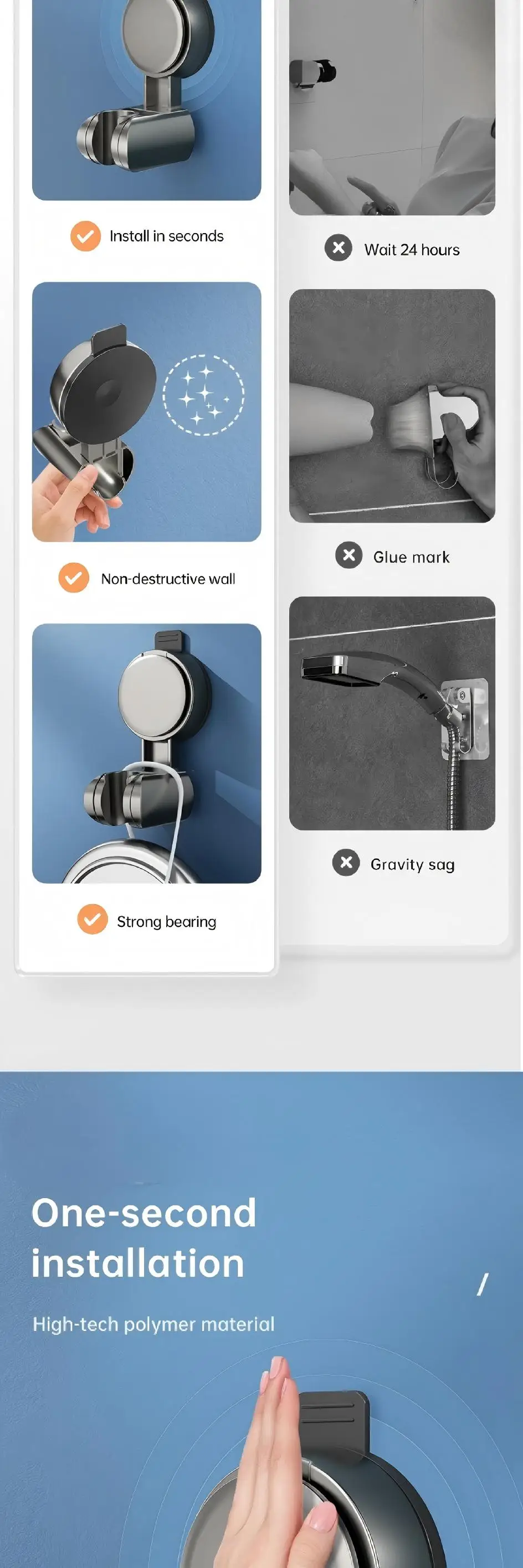 1Pc Universal Shower Head Holder Adjustable Strong Adhesive ABS Shower Brackets Suction Cup Wall Mount Waterproof Shower Base