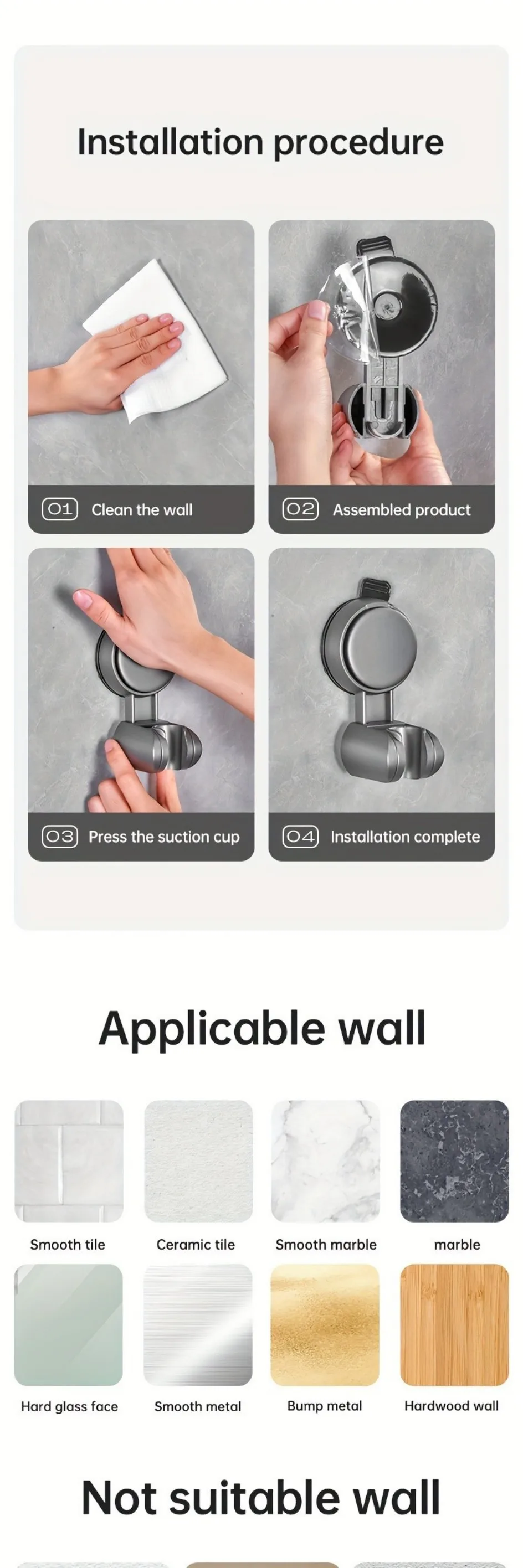 1Pc Universal Shower Head Holder Adjustable Strong Adhesive ABS Shower Brackets Suction Cup Wall Mount Waterproof Shower Base