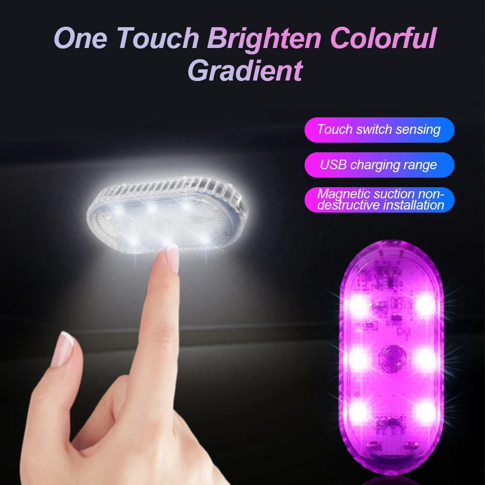 1 PC Multi Color Car Light Wireless LED Touch Light Roof Light Sensor Read Lamp Mini USB Charging Light Car Interior Accessories