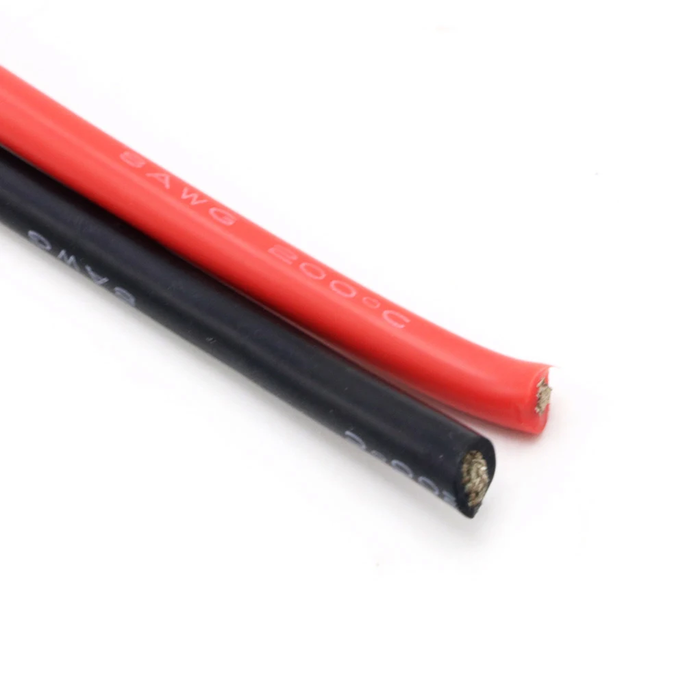 2 Meter Silicon Wire 8 10 12 14 16 18 20 22AWG Heatproof Soft Silicone Silica Gel Wire Cable (1Meter Red+1Meter Black) )