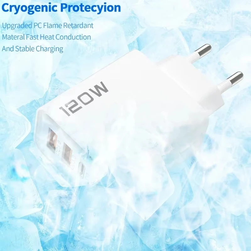 Total 120W Fast Charger USB Type C Cable Fast Charging Phone Power Adapter For iPhone Xiaomi Samsung Quick Charge Wall Charger