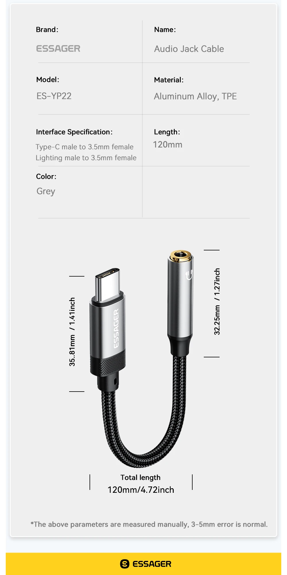 Essager Lighting to 3.5mm Jack Audio Adapter Headphone Aux Cable USB Type C to 3.5 Adapter OTG Type C For iPhone Xiaomi OnePlus