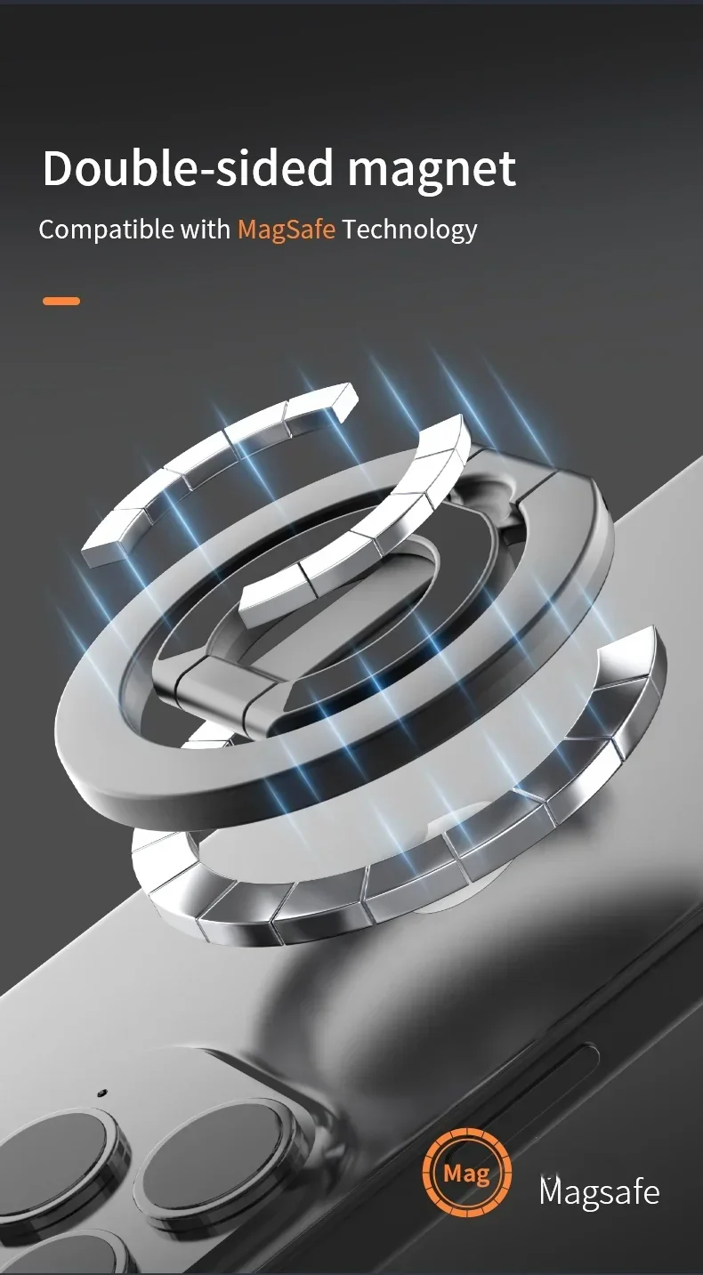 2026 New Magnetic Phone Ring Holder 360° Rotation Foldable Stand Double Sided Strong Magnet For Magsafe iPhone Samsung Holder