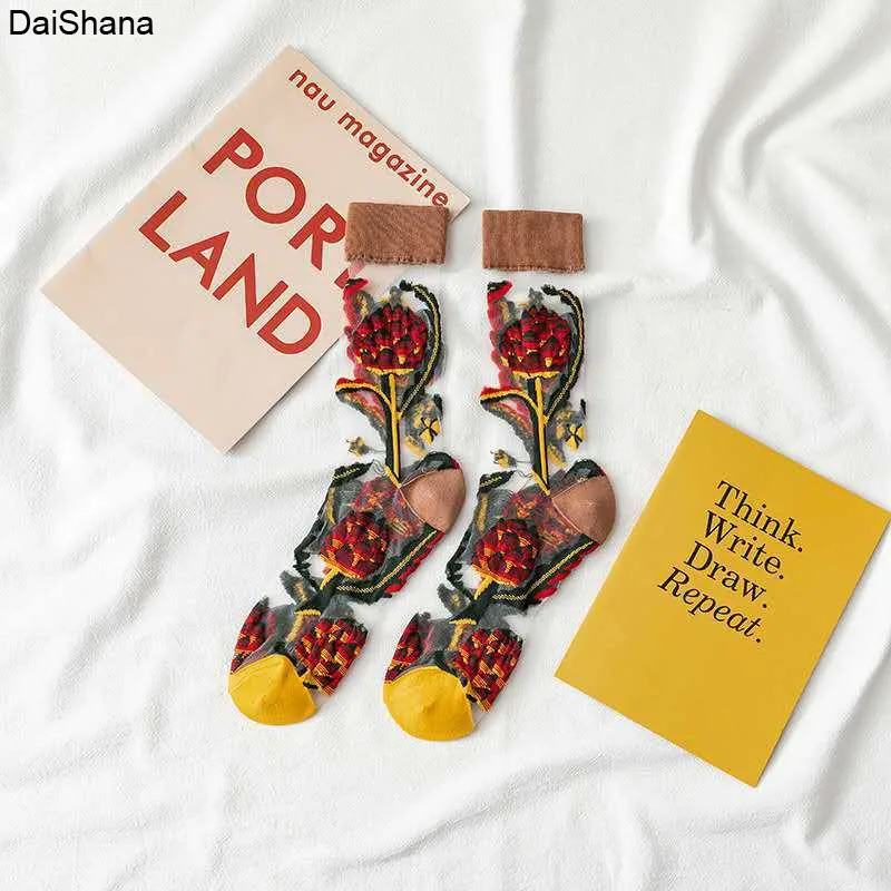 2021 New Product  High Quality Women Socks Harajuku Crystal Slik Tide Socks Funny Sunflowers Vines Flowers Happy Cute Socks
