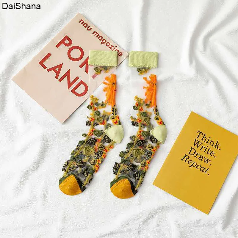 2021 New Product  High Quality Women Socks Harajuku Crystal Slik Tide Socks Funny Sunflowers Vines Flowers Happy Cute Socks