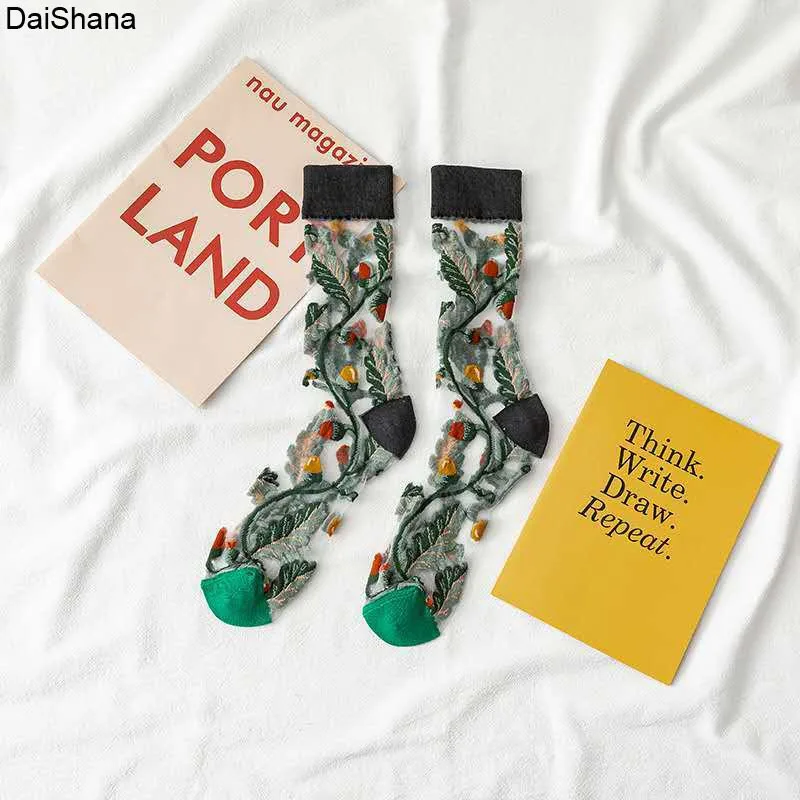 2021 New Product  High Quality Women Socks Harajuku Crystal Slik Tide Socks Funny Sunflowers Vines Flowers Happy Cute Socks