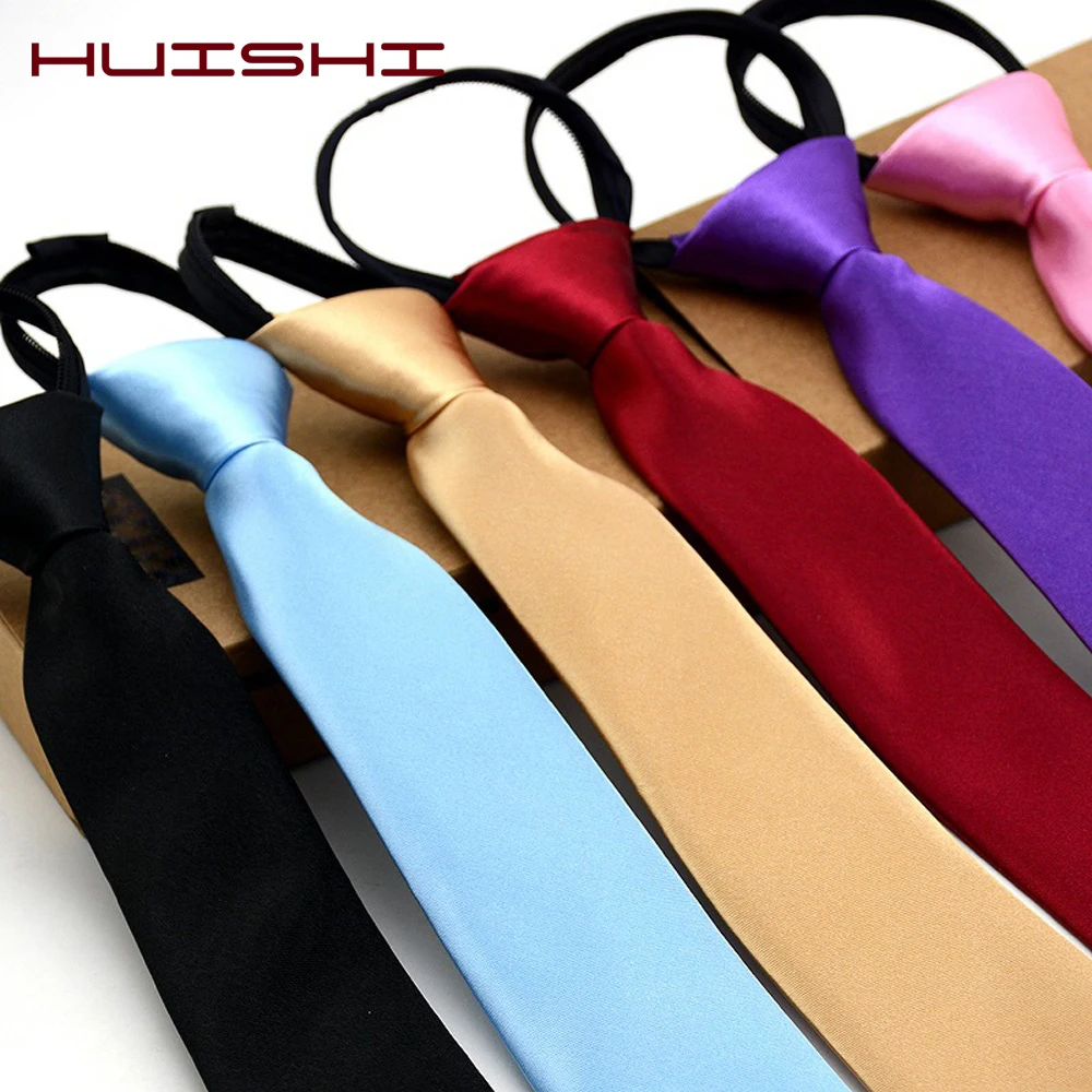 Men's Formal Zipper Necktie Red Dark Blue Black Color Polyester Satin Tie For Men Vintage Decoration Necktie Wedding Accessories