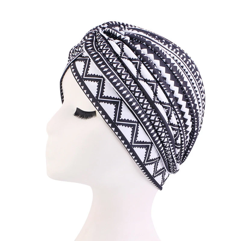 2022 New Print African Headtie Turban Cap Soft Stretch Twisted Pleated Beanie Head Wrap for Women Chemo Bonnet