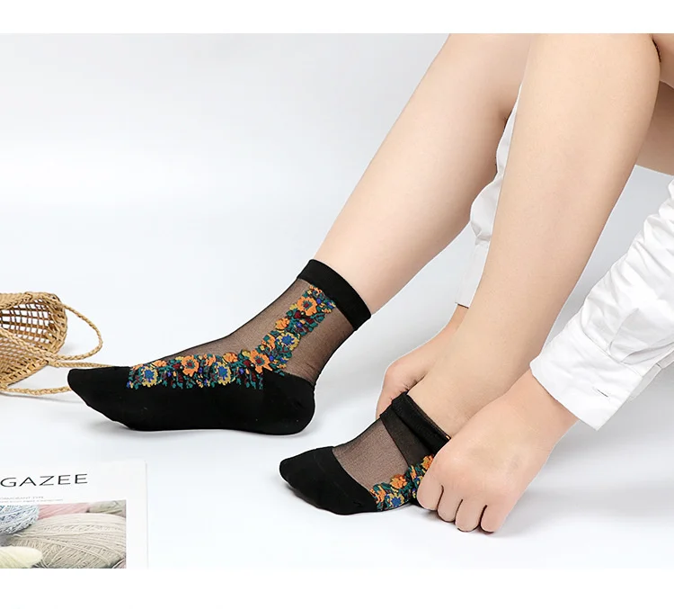 Sexy fishnet Women Lace Ruffle Soft Comfy Sheer Silk Elastic Mesh Knit Frill Trim Transparent Ankle funny socks 1pair=2pcs