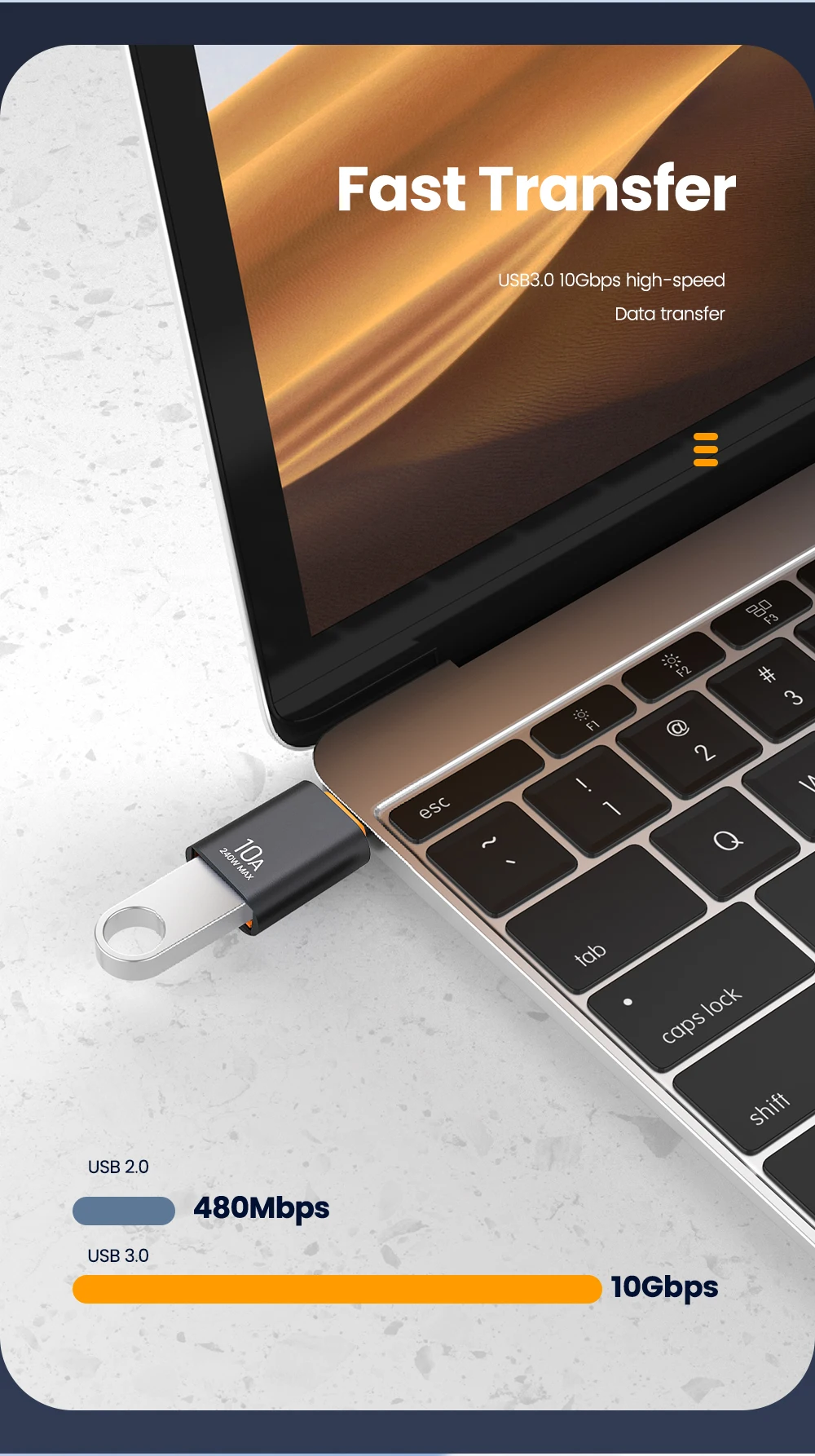 Elough 10A USB Type C To USB A Adapter USB 3.0to Type C OTG Converter Connector For Macbook iPad Huawei Xiaomi Samsung
