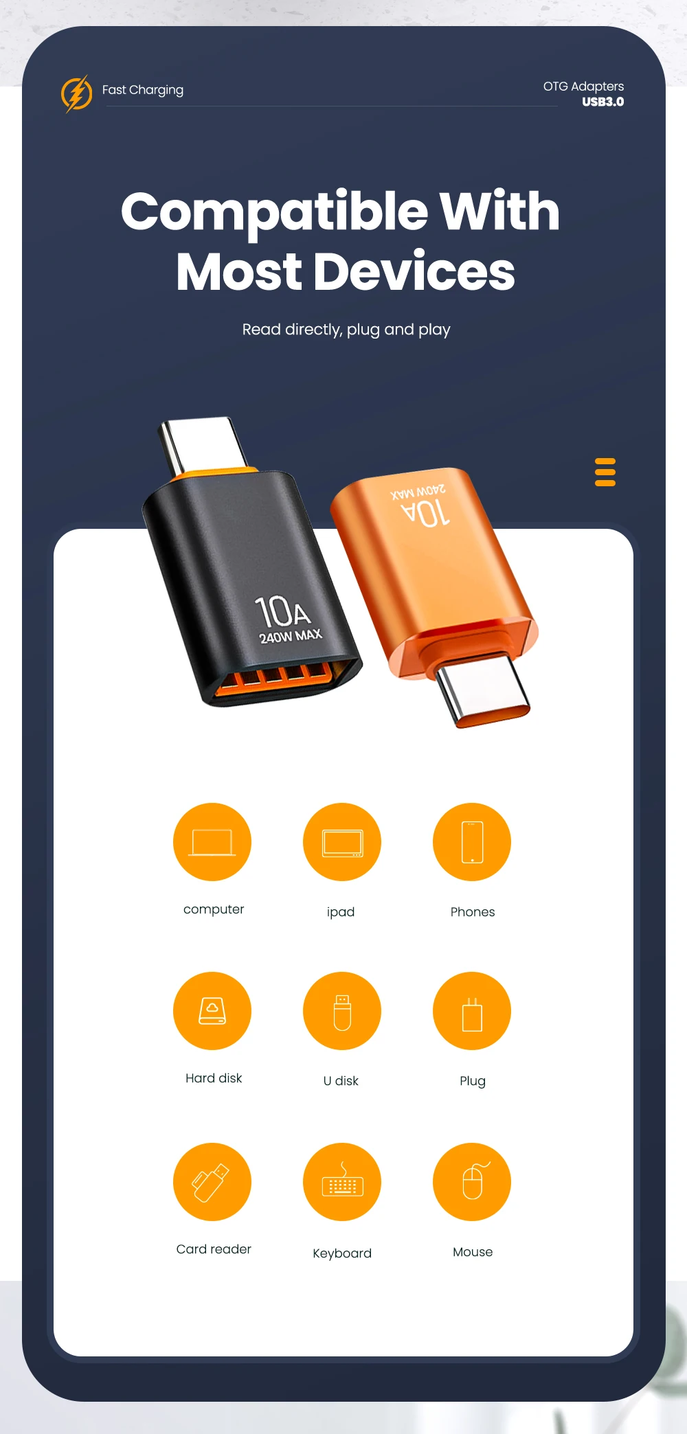 Elough 10A USB Type C To USB A Adapter USB 3.0to Type C OTG Converter Connector For Macbook iPad Huawei Xiaomi Samsung