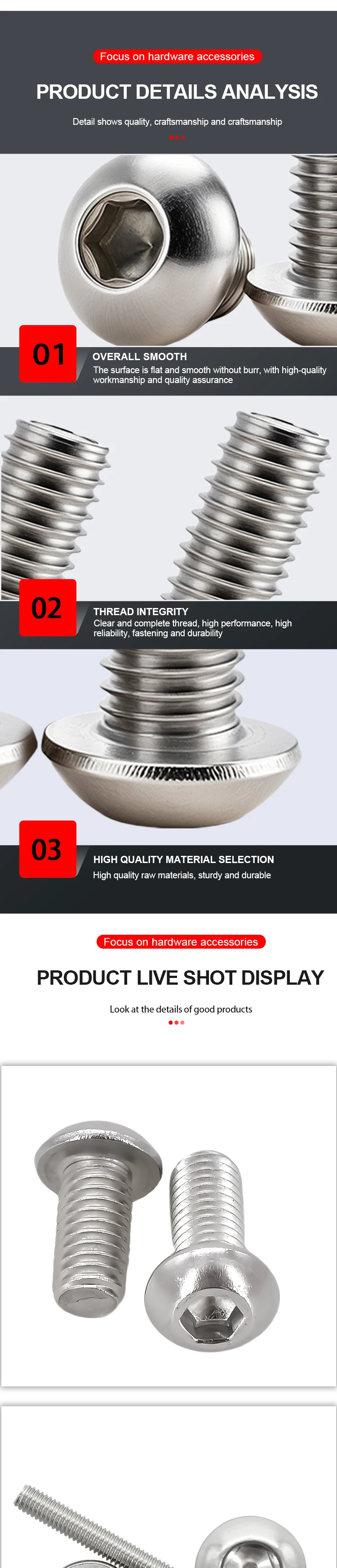 304 Stainless Steel Hex Screw ISO7380 Hexagon Socket Allen Bolts Metal Machine Threaded Screws M2 M2.5 M3 M4 M5 M6 M8 M10 M12