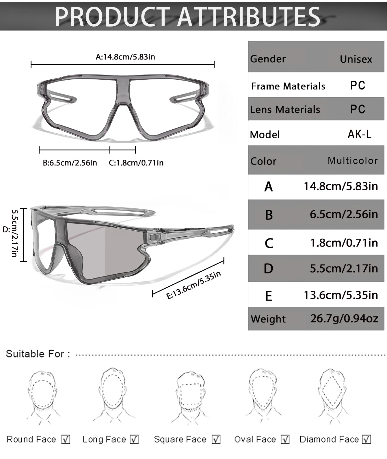 Men Women Photochromic Motorcycle Glasses Outdoor Sports Big Frame Windproof Cycling Running Hiking Goggles