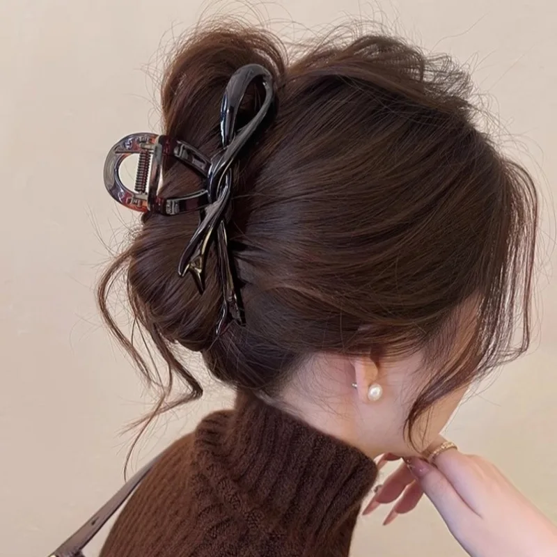 13cm Acrylic Ribbon Bow Hair Claws Crab Hair Clips Glossy Barrettes Headwear Hairpins Shark Ponytail For Women Hair Accessories