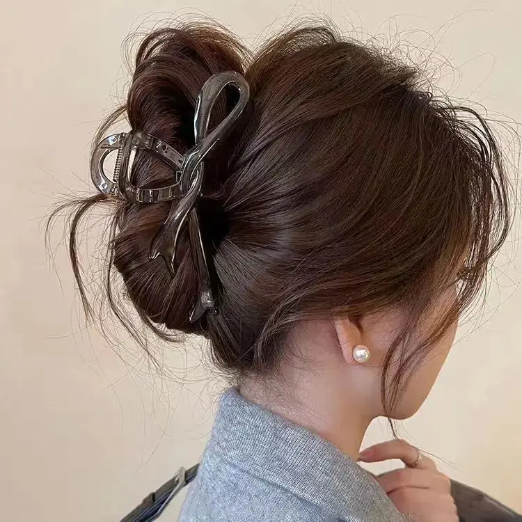 13cm Acrylic Ribbon Bow Hair Claws Crab Hair Clips Glossy Barrettes Headwear Hairpins Shark Ponytail For Women Hair Accessories