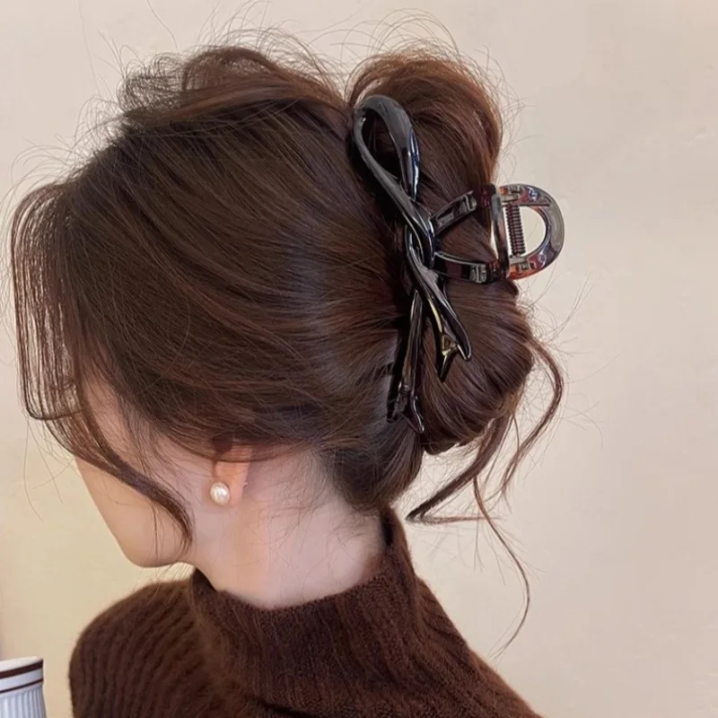 13cm Acrylic Ribbon Bow Hair Claws Crab Hair Clips Glossy Barrettes Headwear Hairpins Shark Ponytail For Women Hair Accessories