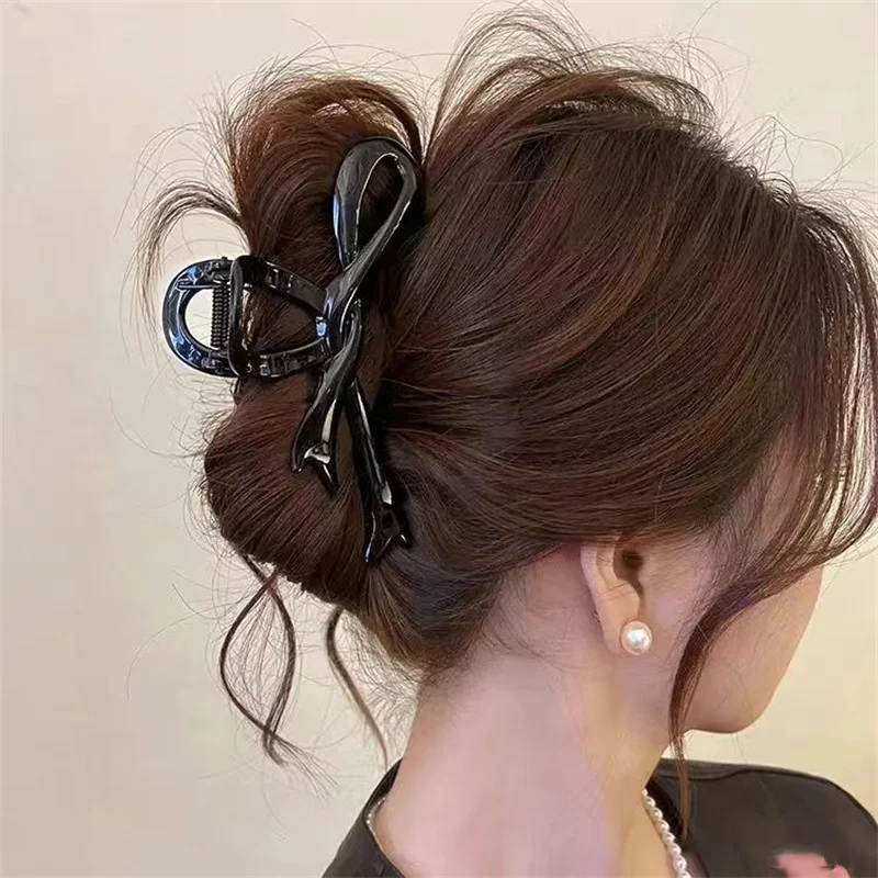 13cm Acrylic Ribbon Bow Hair Claws Crab Hair Clips Glossy Barrettes Headwear Hairpins Shark Ponytail For Women Hair Accessories