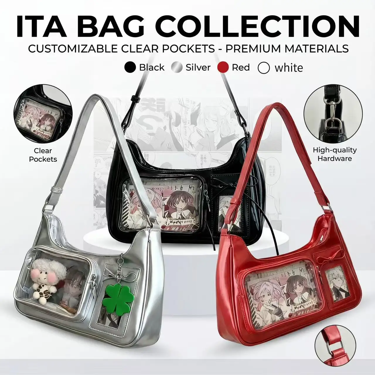 Y2k Harajuku Shoulder Bag Women Korean Transparent Ita Bag School Crossbody Bag Female Japanese Designer Preppy Handbag Purse