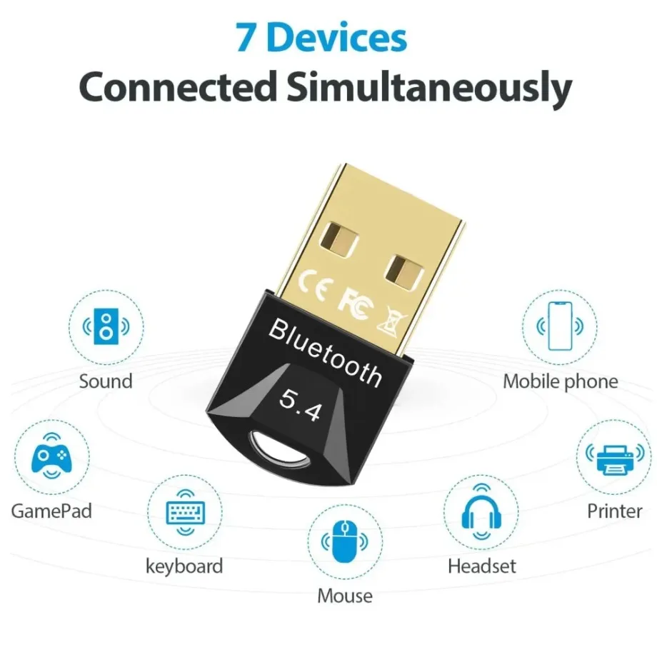 USB Bluetooth Adapter for Pc Usb Bluetooth 5.4/ 5.3/ 5.1/ 5.0 Dongle Receiver for Speaker Mouse Keyboard Music Audio Transmitter