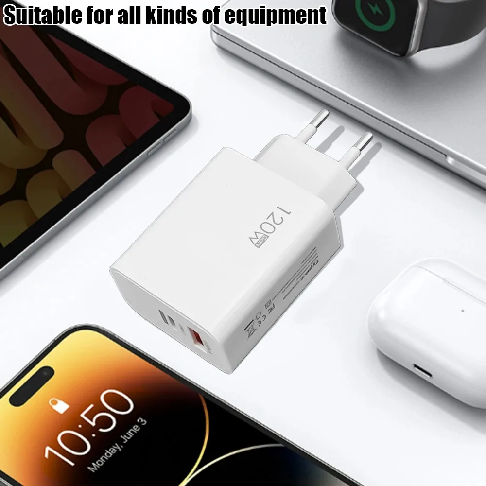 120W USB Fast Charger With Type C Cable Fast Charging Adapter For iPhone 16 Samsung Xiaomi Huawei PD Cell Phones Quick Charger