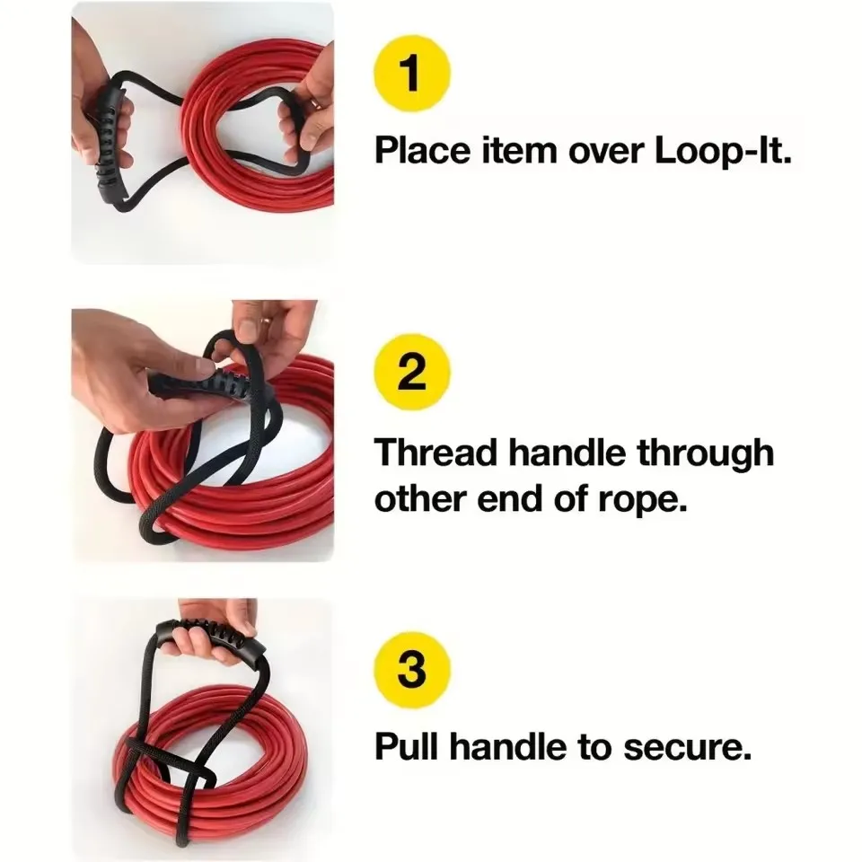Storage Strap Heavy-Duty Hook and Loop Cord Carrying Strap, Hanger, and Organizer with Handle for Pool Hoses Garden Hoses Cables