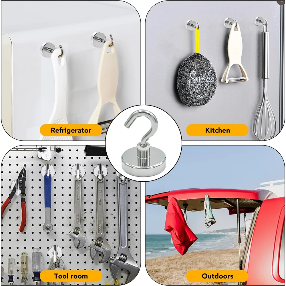 10/20Pcs Super Strong Neodymium Powerful Magnetic Hooks Ring Metal Magnet with Curved Hook Hanger for Hanging,Fridge,Wall,Key