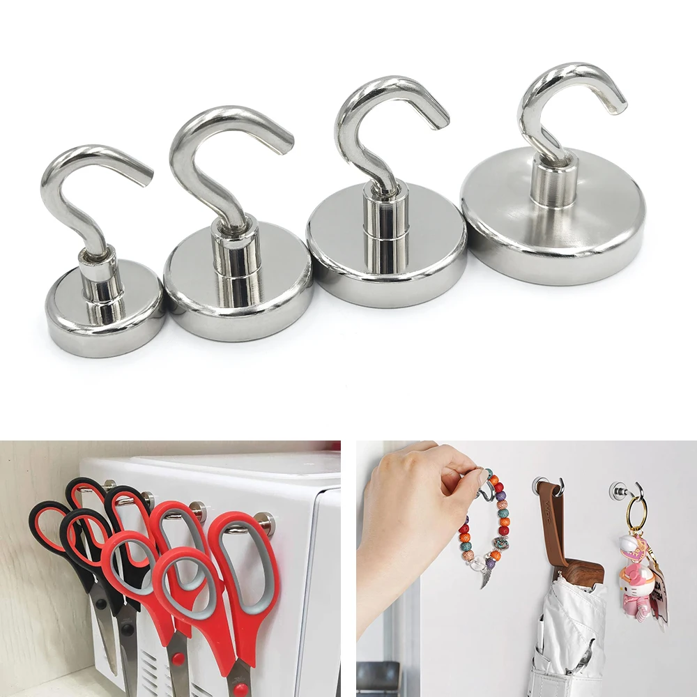 10/20Pcs Super Strong Neodymium Powerful Magnetic Hooks Ring Metal Magnet with Curved Hook Hanger for Hanging,Fridge,Wall,Key