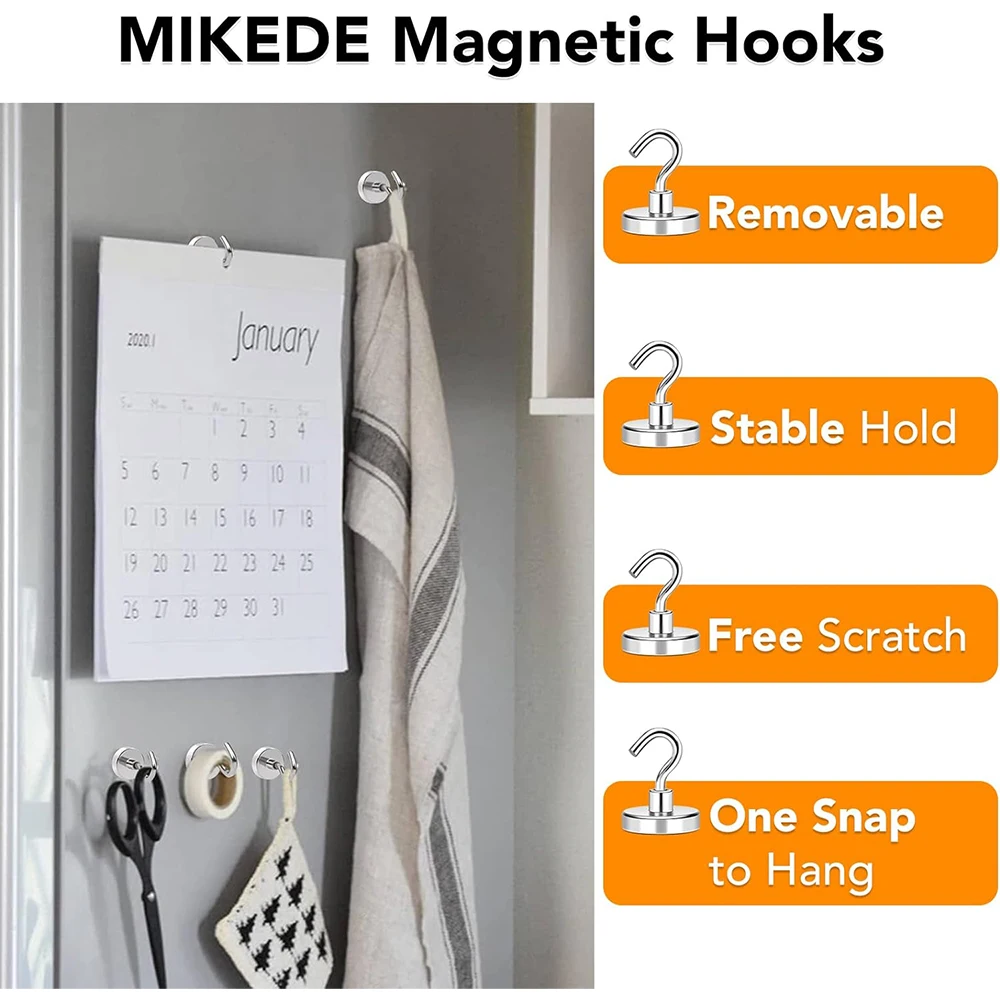 10/20Pcs Super Strong Neodymium Powerful Magnetic Hooks Ring Metal Magnet with Curved Hook Hanger for Hanging,Fridge,Wall,Key