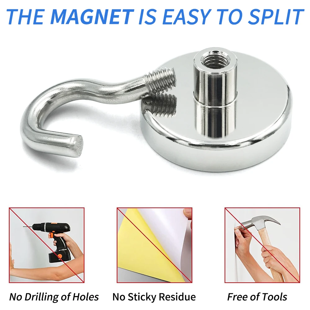 10/20Pcs Super Strong Neodymium Powerful Magnetic Hooks Ring Metal Magnet with Curved Hook Hanger for Hanging,Fridge,Wall,Key