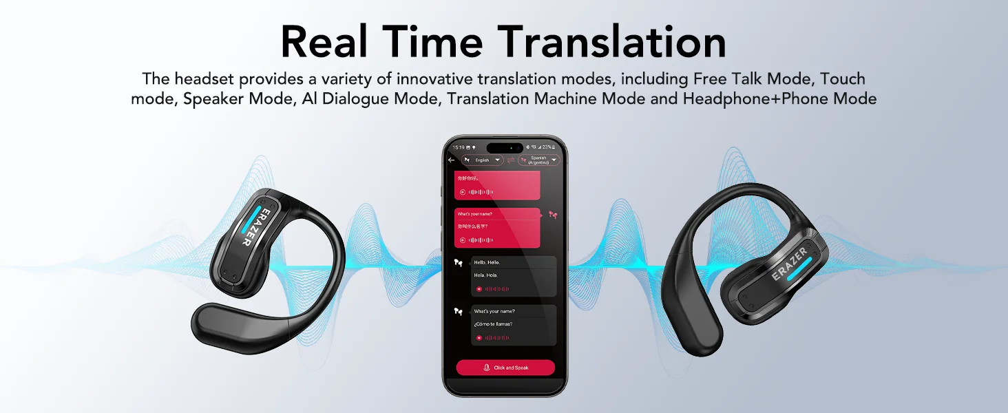 ERAZER X8 AI Translator Earbuds Gaming Bluetooth 5.4 Wireless Headphones Low Latency HD Call Earphones with Mic Waterproof