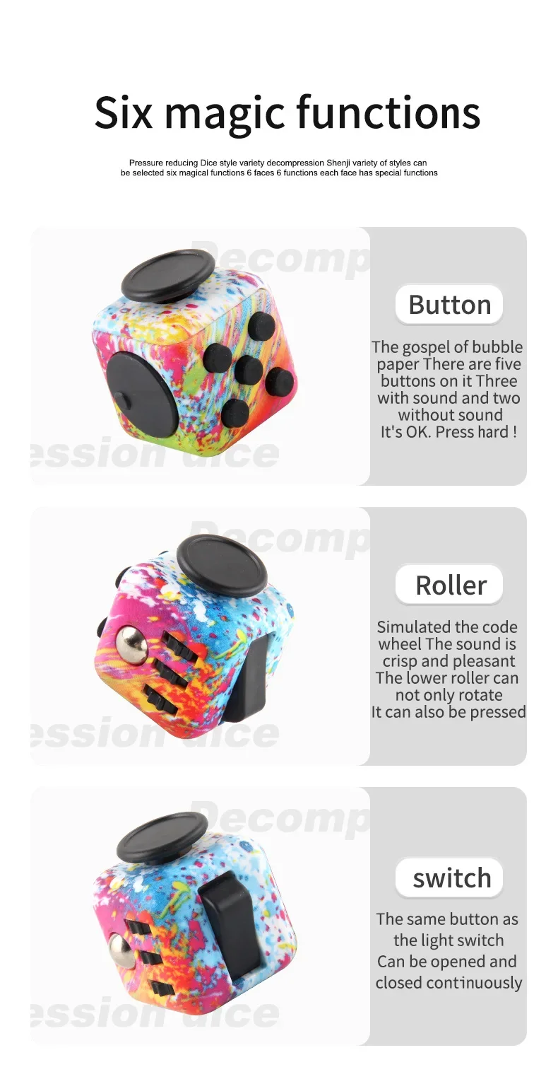 Fidget Cube Antistress Hand Spinner Decompression Toy for Autism ADHD Anxiety Sensory Toys for Kids Adults Stress Relief Toys