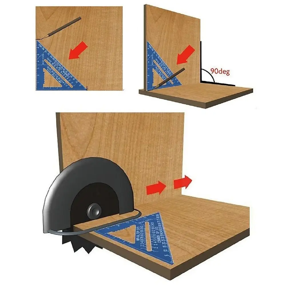 Aluminium Alloy 7Inch Triangle Ruler Inch Metric Angle Ruler Protractor Square Measurement & Gauging Tools Precision