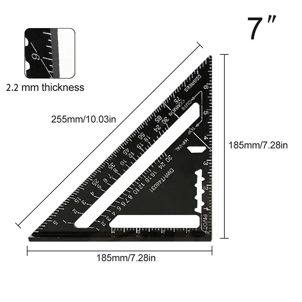 Aluminium Alloy 7Inch Triangle Ruler Inch Metric Angle Ruler Protractor Square Measurement & Gauging Tools Precision