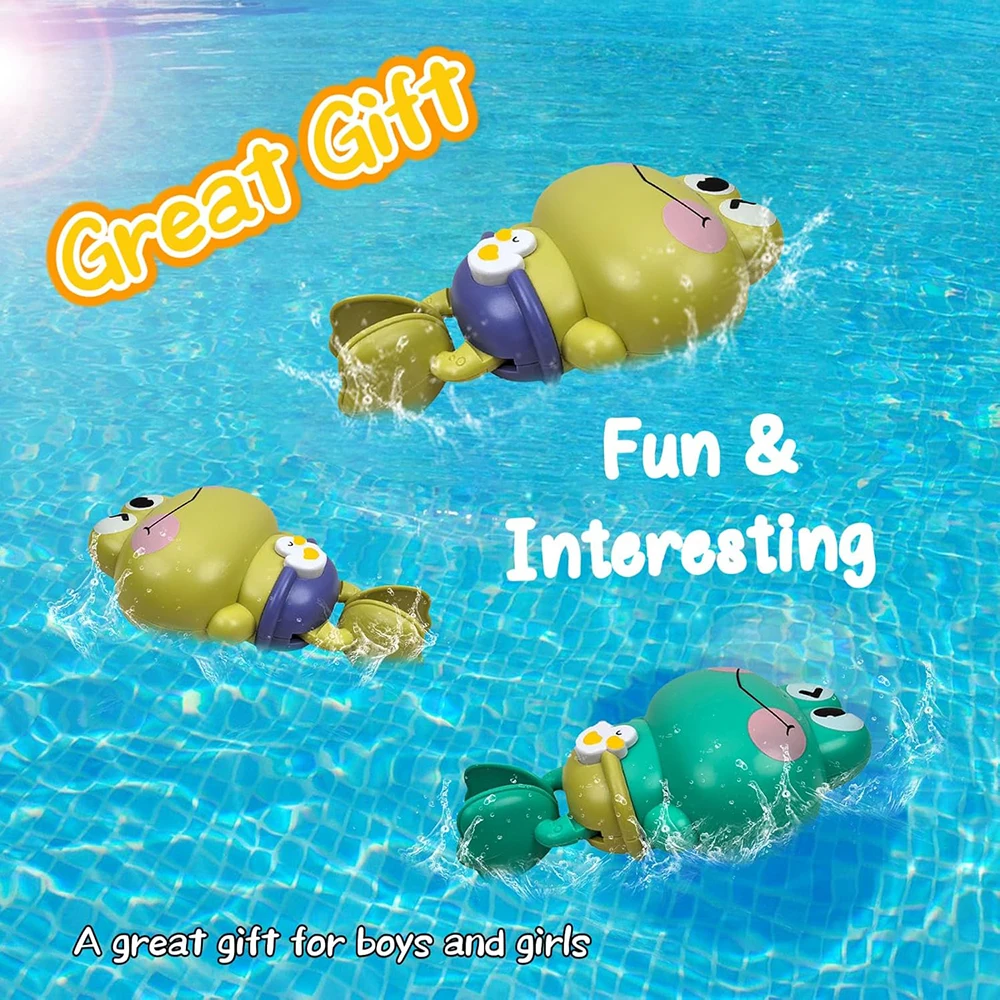 Wind-Up Swimming Frog Bath Toys for Toddlers, No Battery Mold-Free ABS Montessori Water Toy for Kids