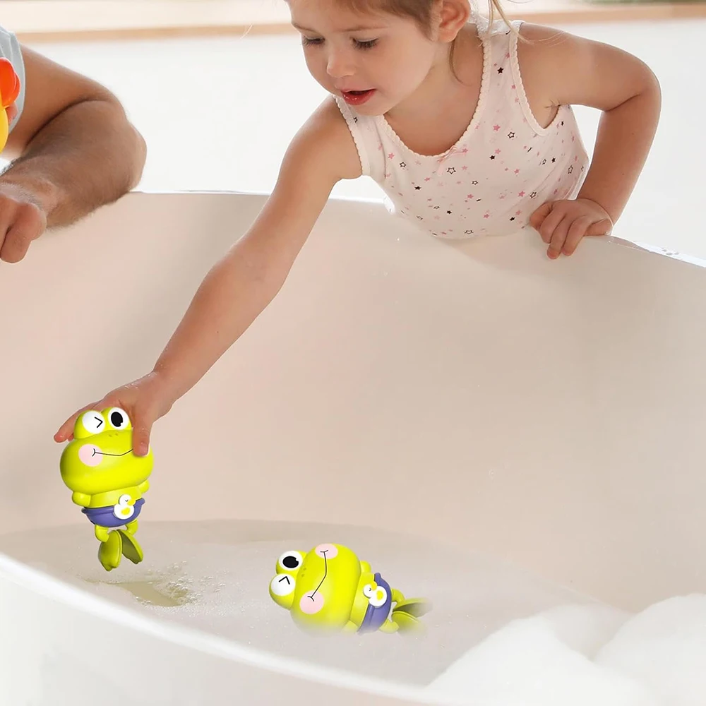 Wind-Up Swimming Frog Bath Toys for Toddlers, No Battery Mold-Free ABS Montessori Water Toy for Kids