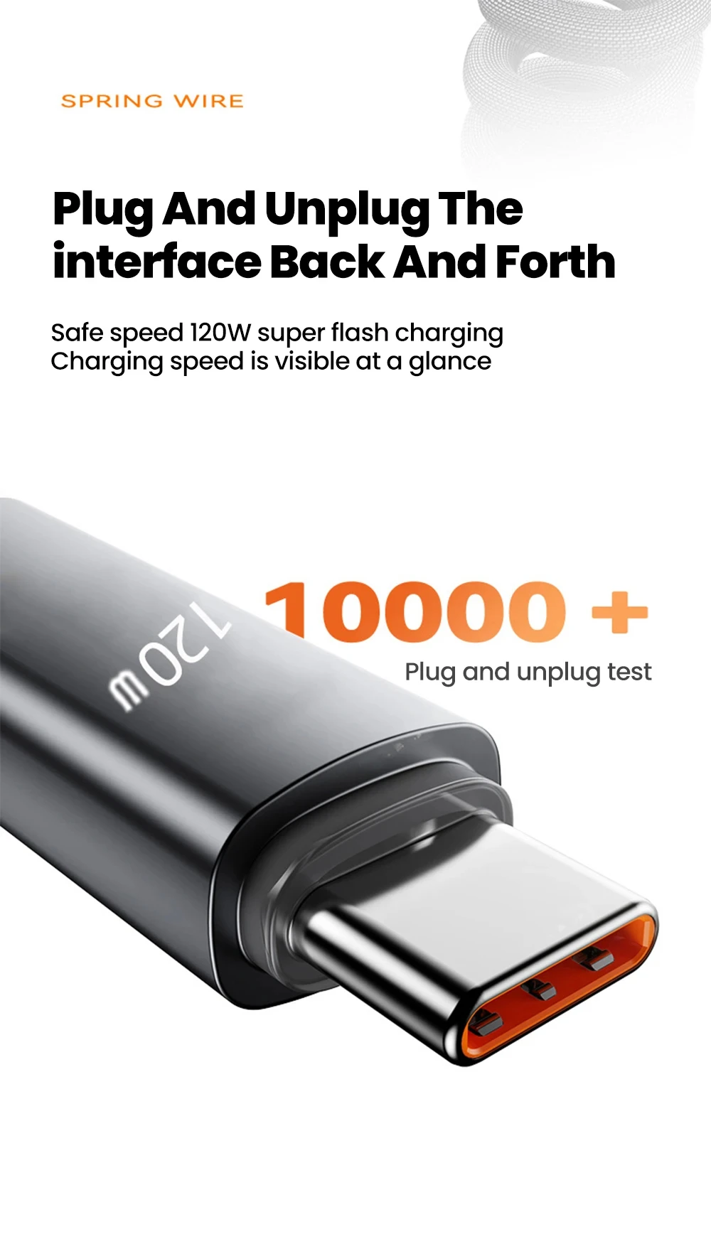 NNBILI 120W Car USB A to Type C Fast Charging For Honor Xiaomi Huawei Type C To Type C Spring Telescopic Cable For iPhone 18 17