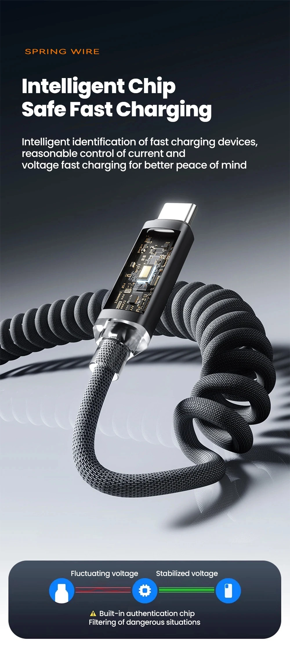 NNBILI 120W Car USB A to Type C Fast Charging For Honor Xiaomi Huawei Type C To Type C Spring Telescopic Cable For iPhone 18 17