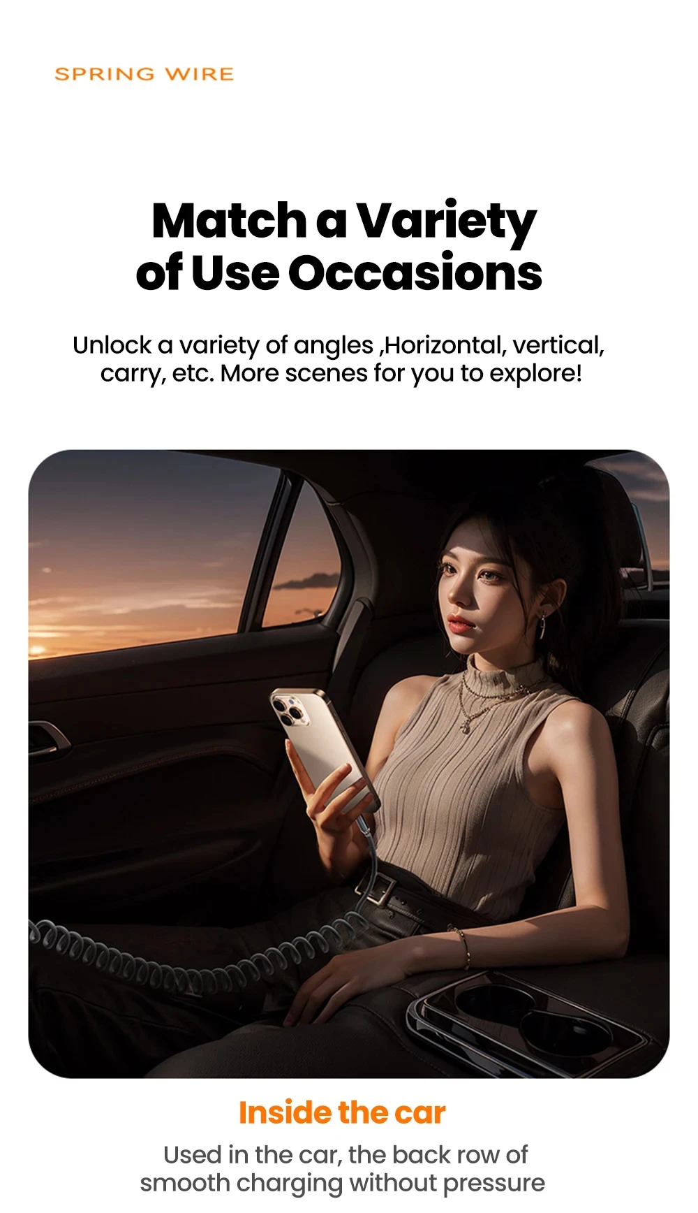 NNBILI 120W Car USB A to Type C Fast Charging For Honor Xiaomi Huawei Type C To Type C Spring Telescopic Cable For iPhone 18 17