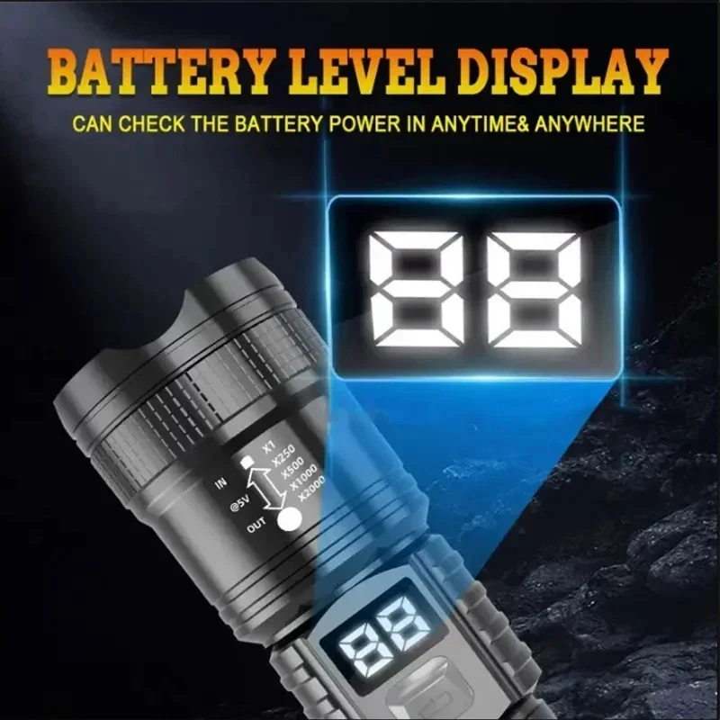 100000LM Super Bright Flashlight Rechargeable LED Torch Long Range Tactical Lamp for Outdoor Waterproof Camping Fishing Lantern