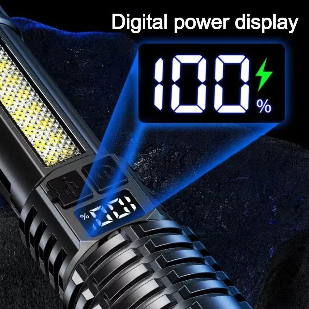 100000LM Super Bright Flashlight Rechargeable LED Torch Long Range Tactical Lamp for Outdoor Waterproof Camping Fishing Lantern