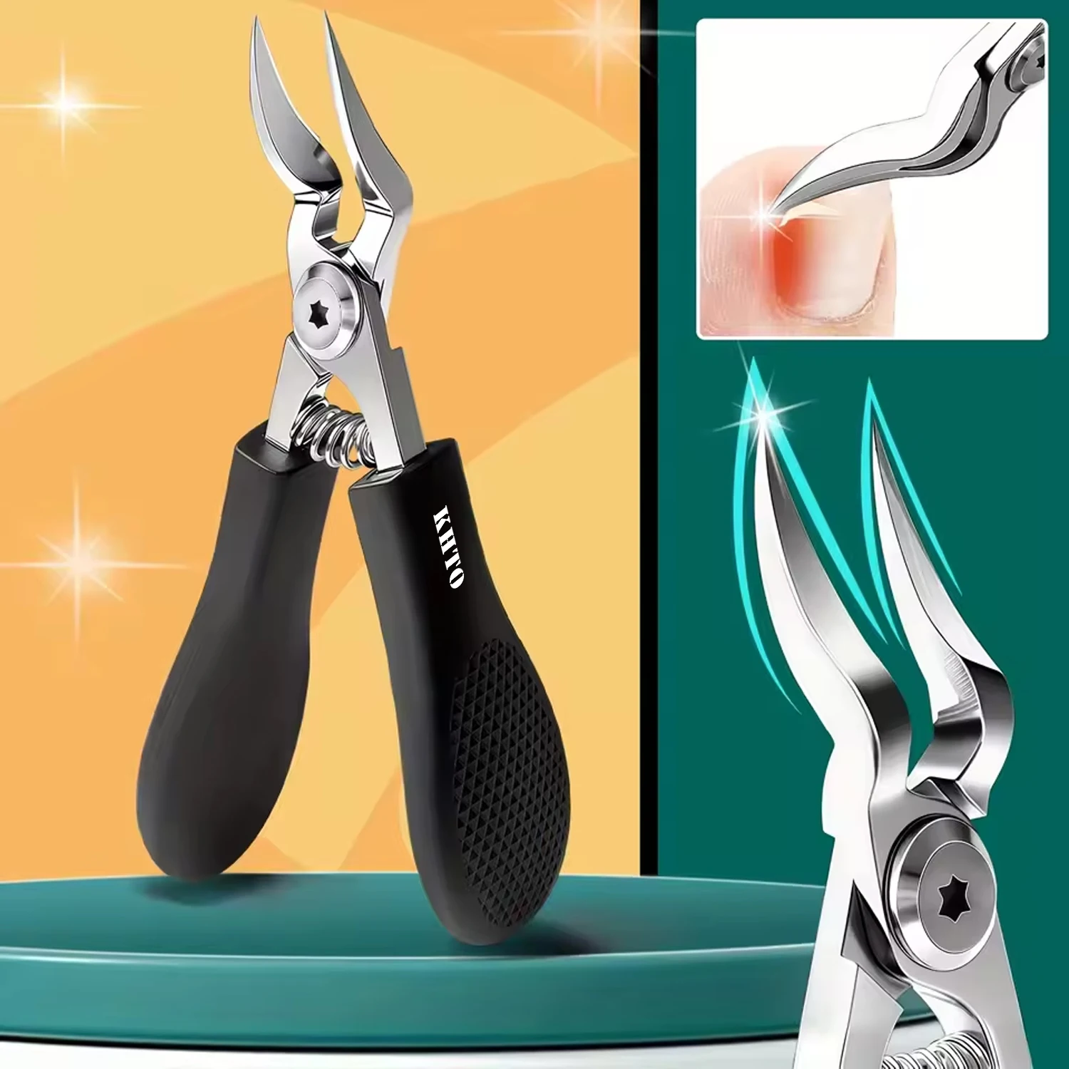 KHTO Professional Heavy-Duty Steel Toenail Clipper with Serrated Blade Thick & Ingrown Nails, Durable Trimmer for Men & Women