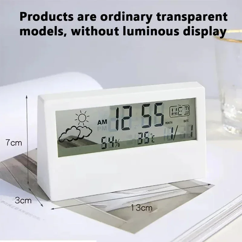 LCD Desktop Alarm Clock Transparent Calendar Weather and Digital Temperature and Humidity Display Home Appliance Smart Life